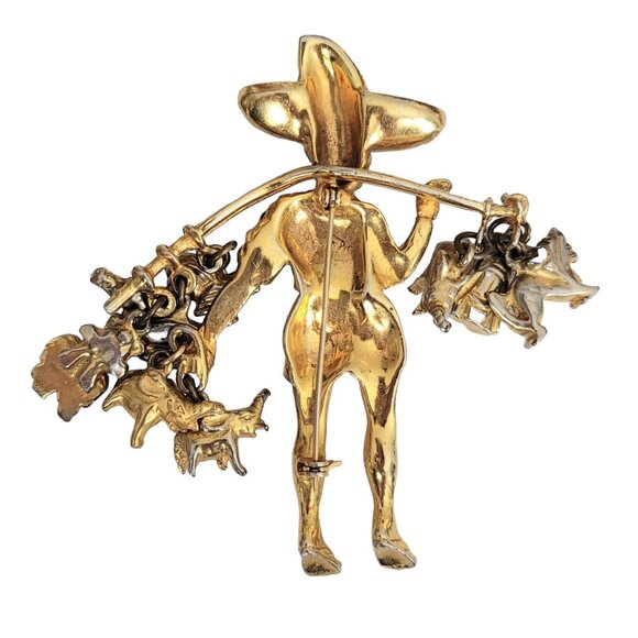 Rice Weiner 1940’s Asian Farmer Carrier Man Animal Charm Brooch K593 - Picture 6 of 10